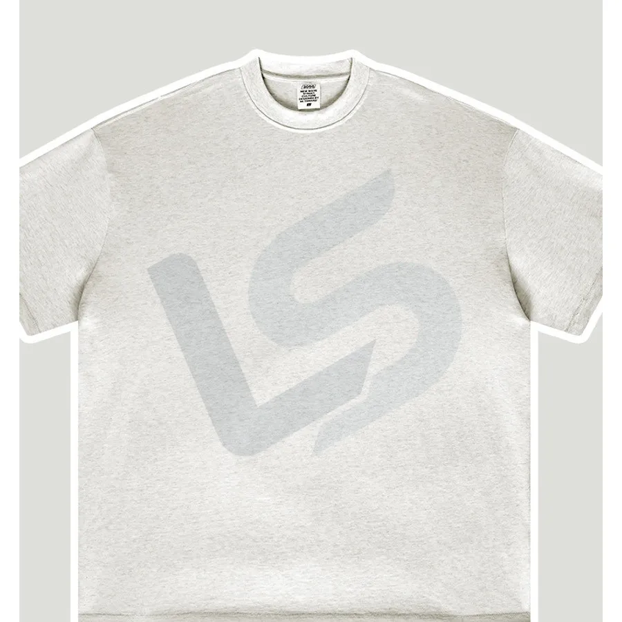 LS-B0439 Men's Heavyweight Oversized Streetwear T-Shirt in Oatmeal Grey, original product photograph