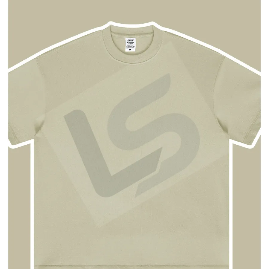 LS-B0439 Men's Heavyweight Oversized Streetwear T-Shirt in Grey Apricot, original product photograph