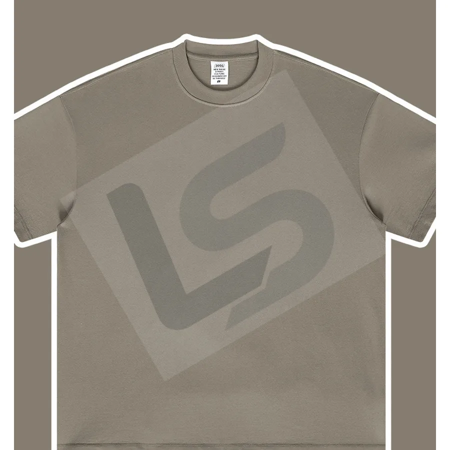 LS-B0439 Men's Heavyweight Oversized Streetwear T-Shirt in Greige, original product photograph