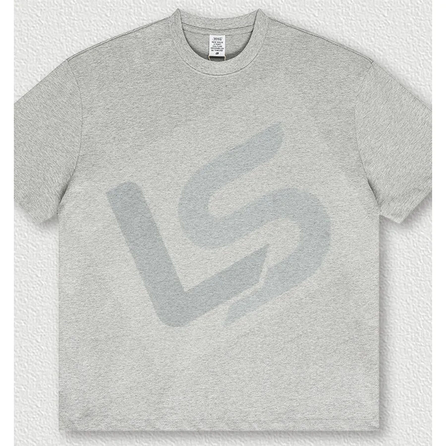 LS-B0439 Men's Heavyweight Oversized Streetwear T-Shirt in Heather Grey, original product photograph