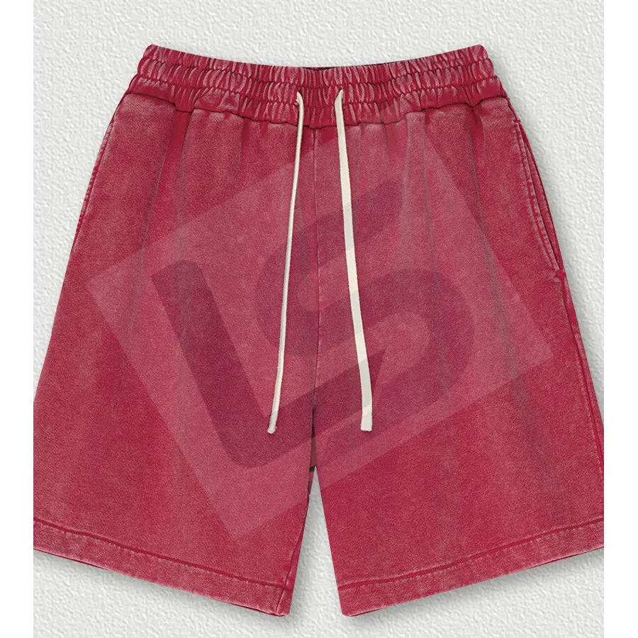 LS-B0440 Unisex Vintage-Wash Heavyweight Streetwear Shorts in Vintage Red, original product photograph