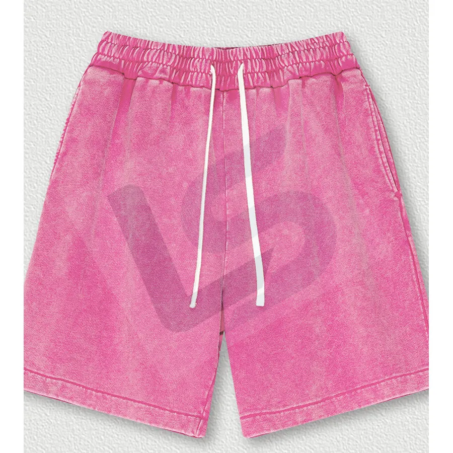 LS-B0440 Unisex Vintage-Wash Heavyweight Streetwear Shorts in Vintage Rose Pink, original product photograph