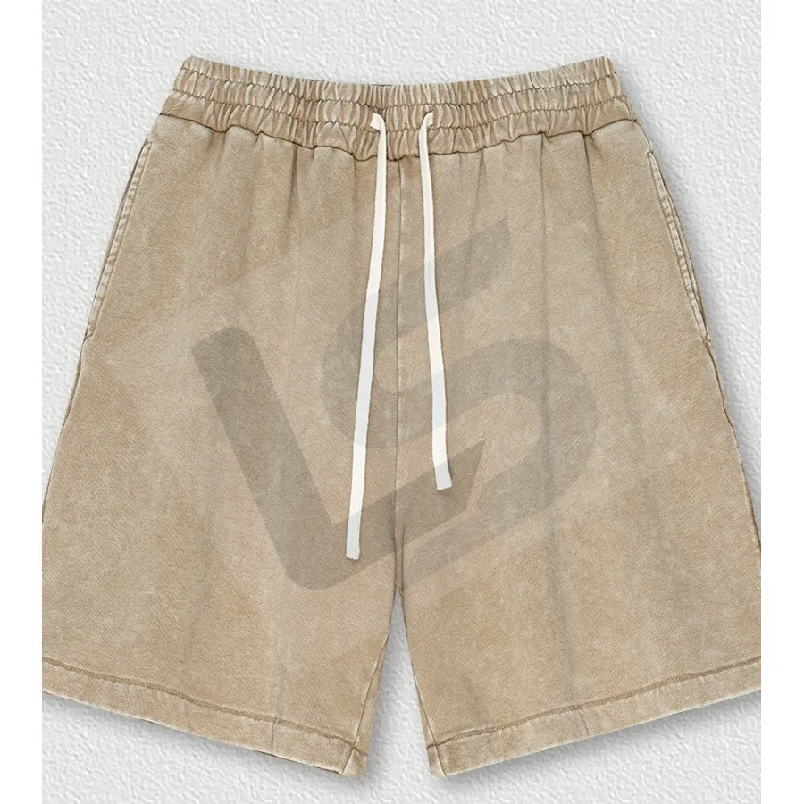 LS-B0440 Unisex Vintage-Wash Heavyweight Streetwear Shorts in Vintage Khaki, original product photograph
