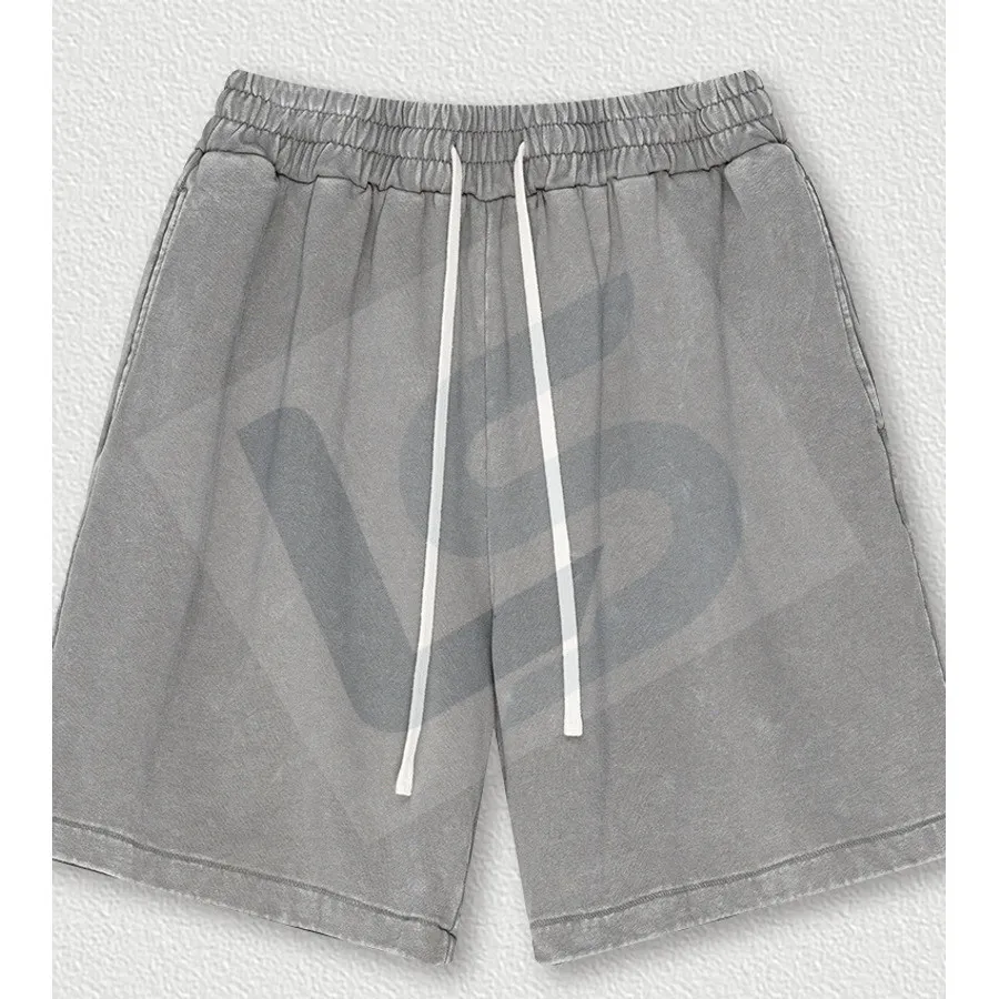 LS-B0440 Unisex Vintage-Wash Heavyweight Streetwear Shorts in Vintage Medium Grey, original product photograph