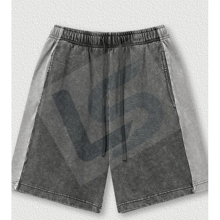 LS-B0444 Men's Vintage-Wash Oversized Streetwear Shorts in Dark Grey / Light Grey, original product photograph