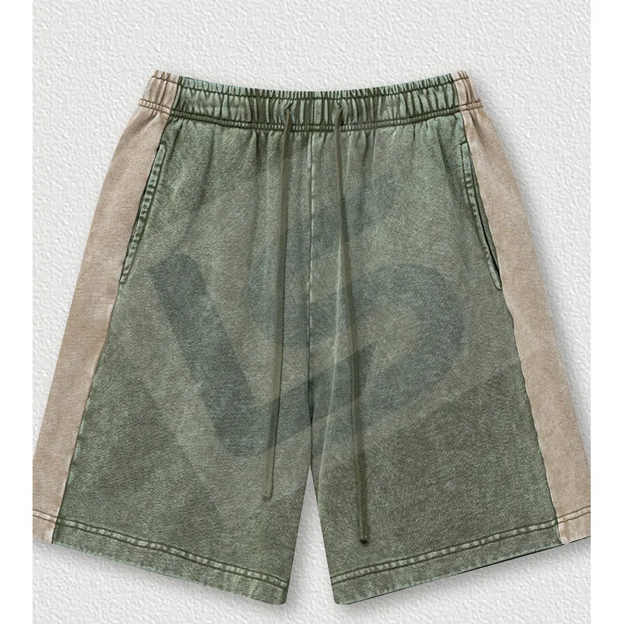LS-B0444 Men's Vintage-Wash Oversized Streetwear Shorts in Army Green / Khaki, original product photograph
