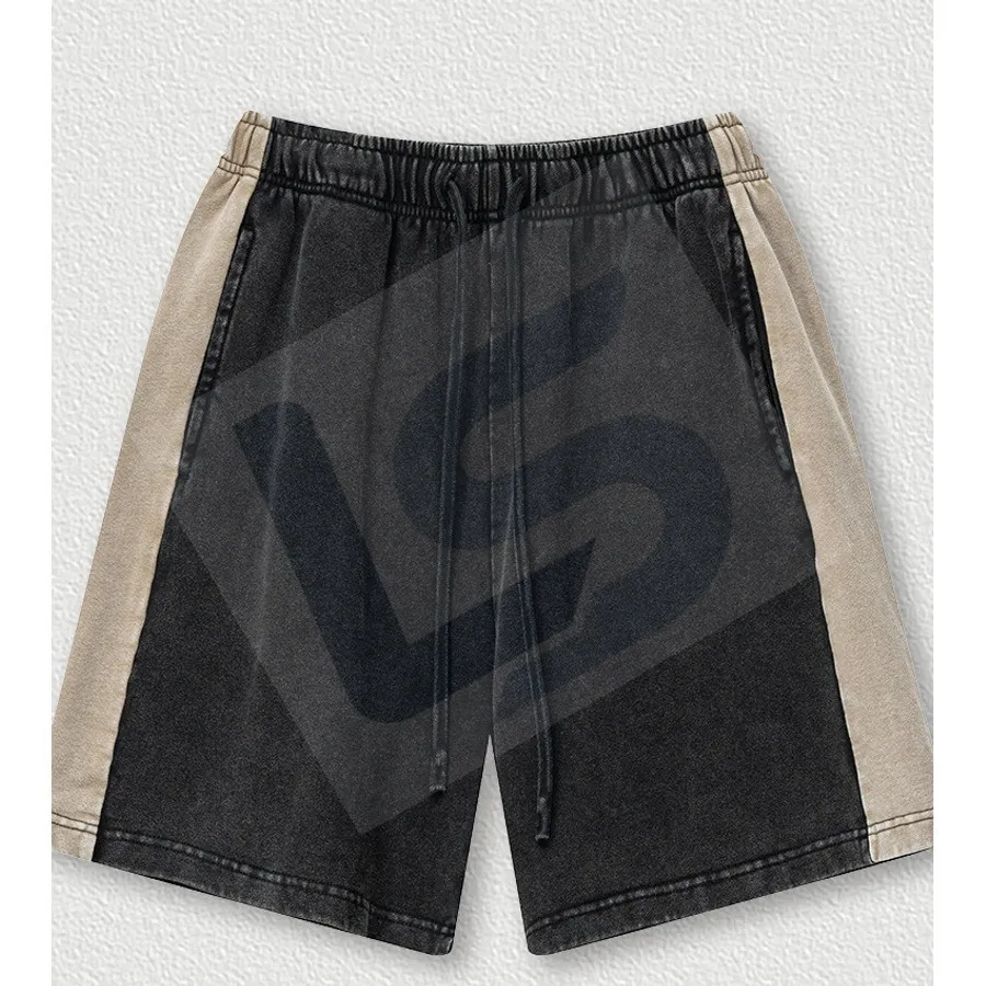 LS-B0444 Men's Vintage-Wash Oversized Streetwear Shorts in Black / Khaki, original product photograph