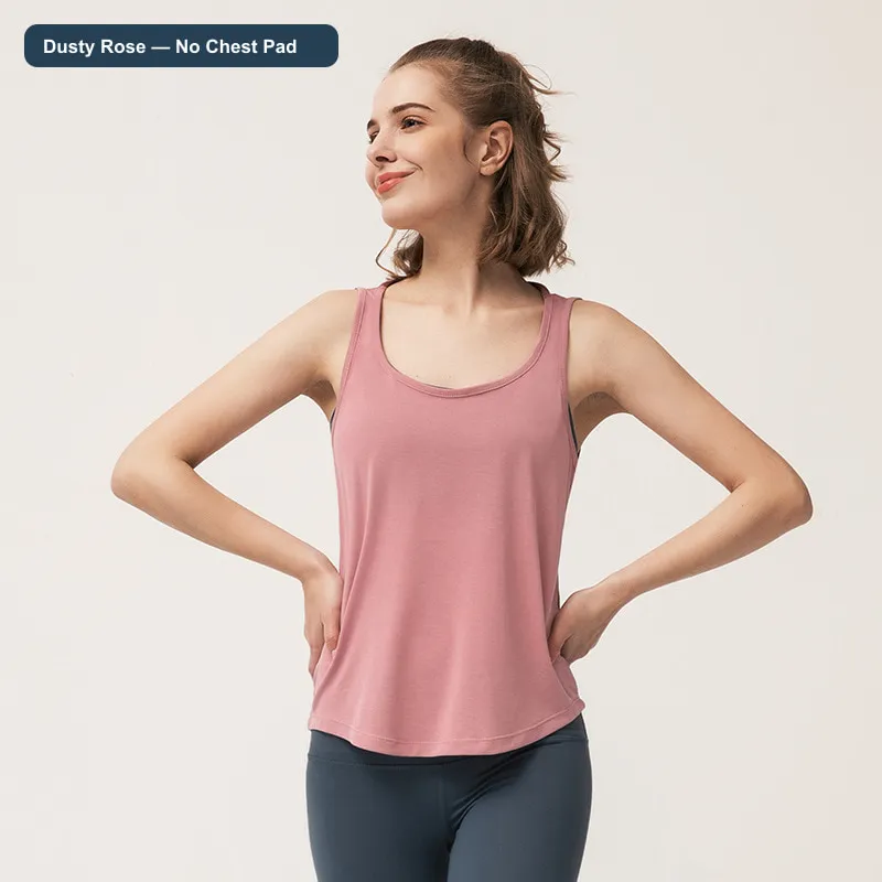 LS-B0450 Women's Modal Open-Back Yoga Tank in Dusty Rose — No Chest Pad, original product photograph