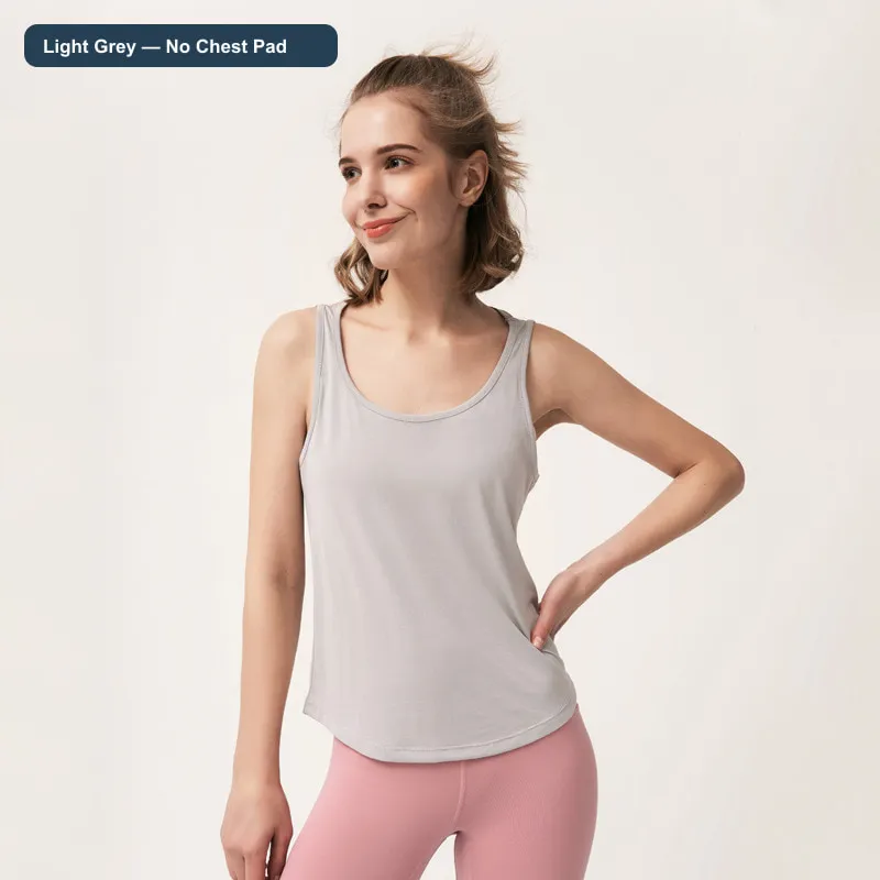 LS-B0450 Women's Modal Open-Back Yoga Tank in Light Grey — No Chest Pad, original product photograph