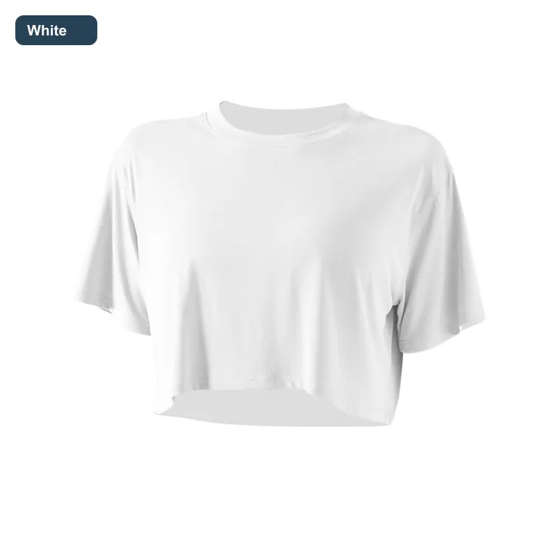 LS-B0451 Women's Modal Cropped Yoga T-Shirt in White, original product photograph