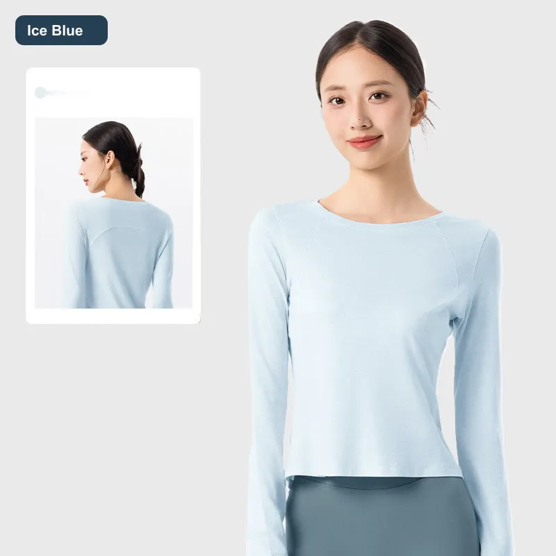 LS-B0452 Women's Modal-Wool Long-Sleeve Yoga Top in Ice Blue, original product photograph