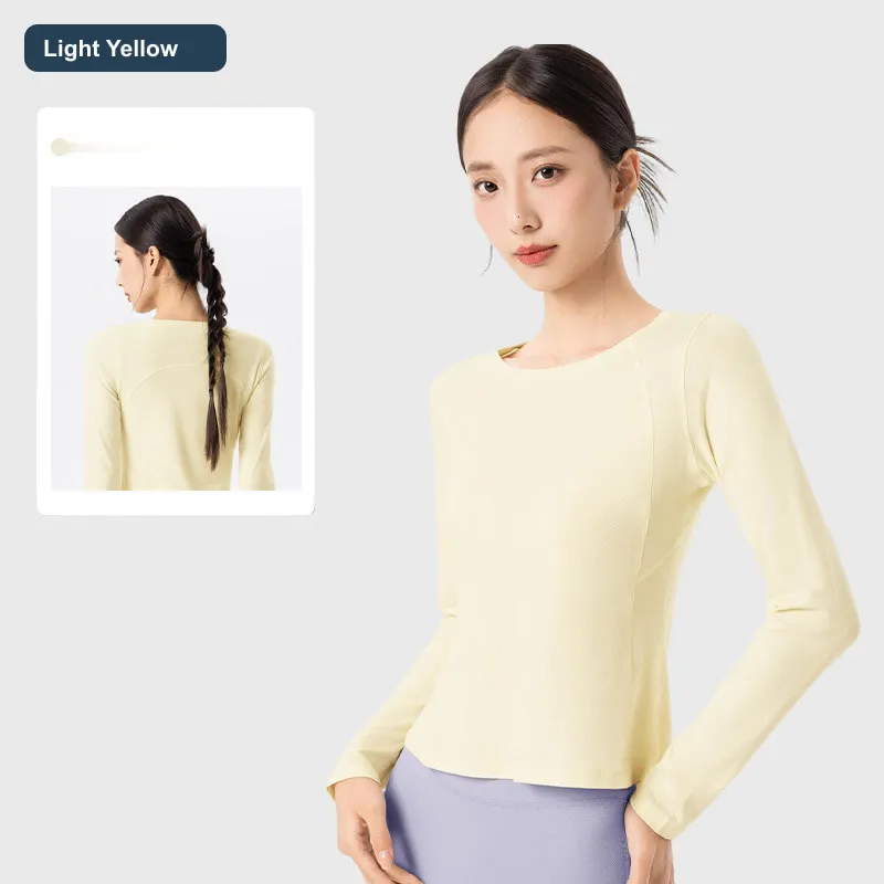 LS-B0452 Women's Modal-Wool Long-Sleeve Yoga Top in Light Yellow, original product photograph
