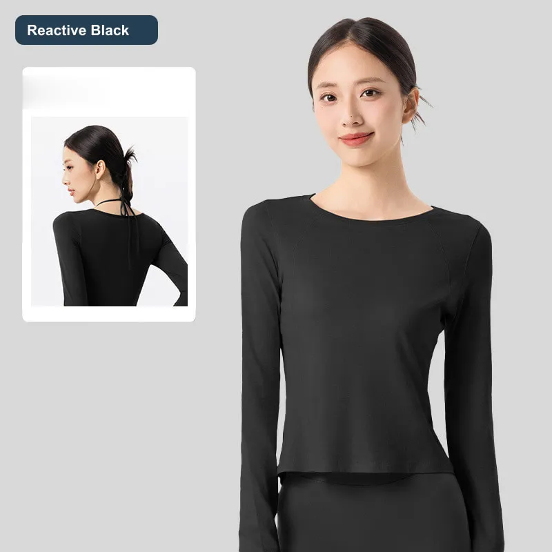 LS-B0452 Women's Modal-Wool Long-Sleeve Yoga Top in Reactive Black, original product photograph
