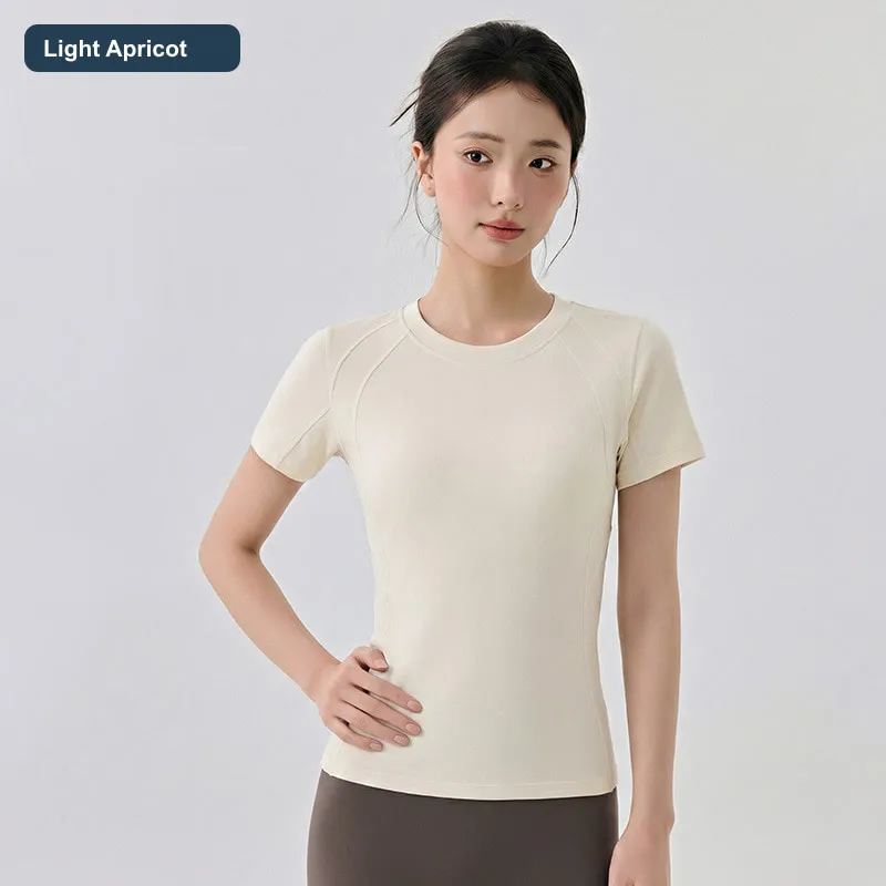 LS-B0453 Women's Modal-Wool Short-Sleeve Yoga Top in Light Apricot, original product photograph