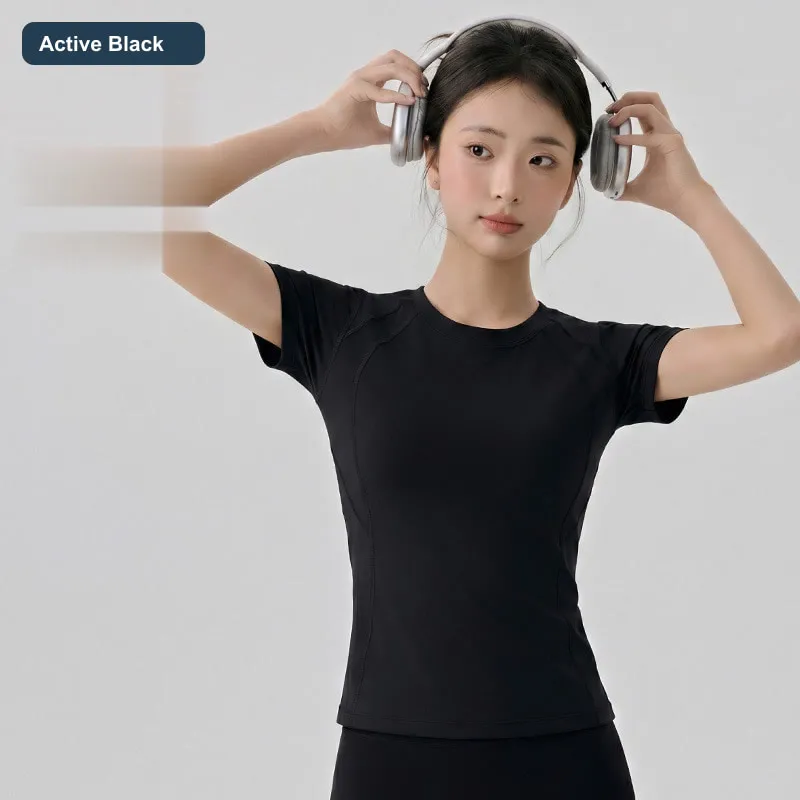 LS-B0453 Women's Modal-Wool Short-Sleeve Yoga Top in Active Black, original product photograph