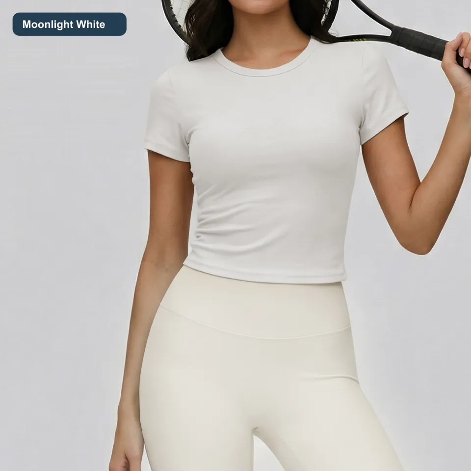 LS-B0454 Women's Ruched Modal Yoga T-Shirt in Moonlight White, original product photograph