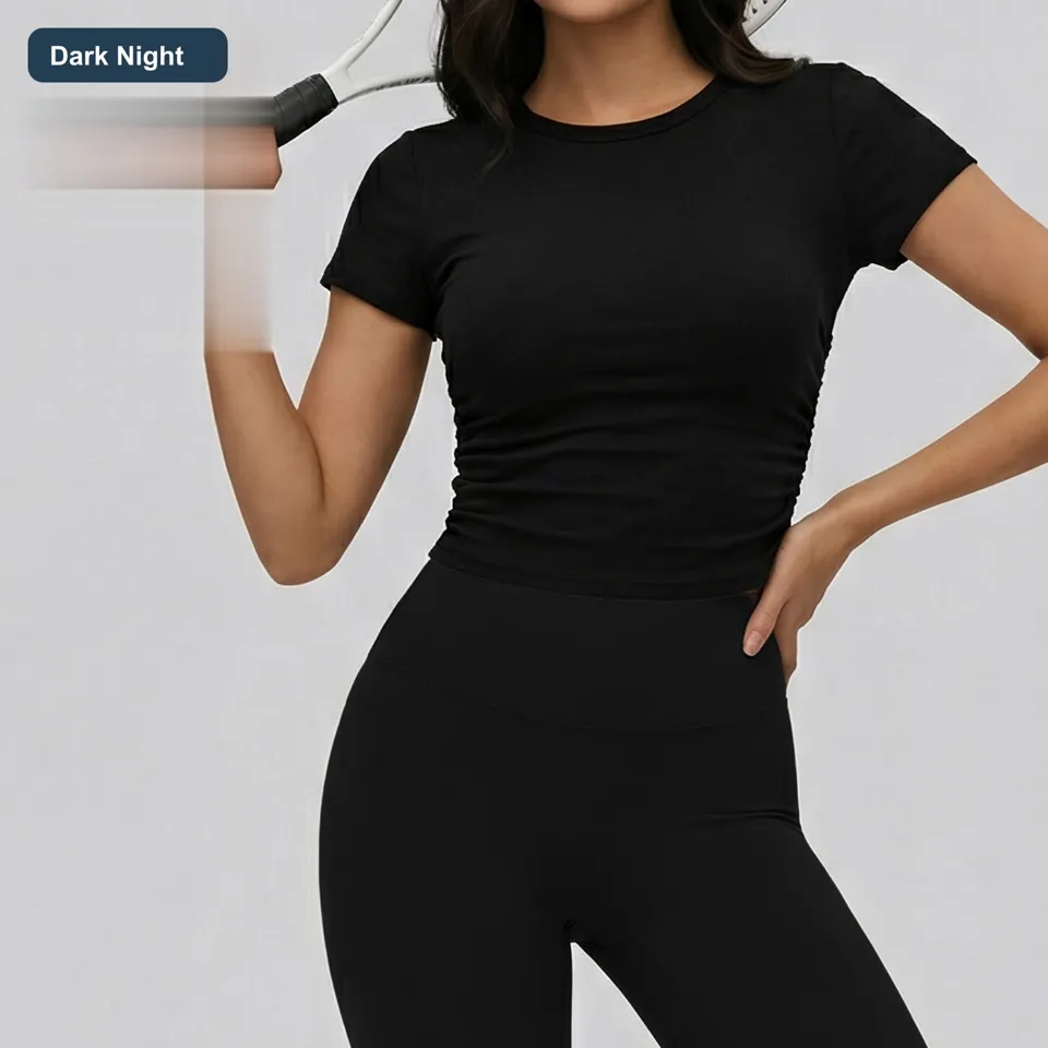 LS-B0454 Women's Ruched Modal Yoga T-Shirt in Dark Night, original product photograph