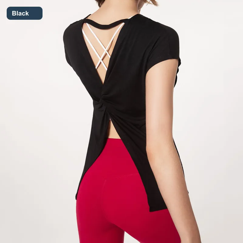 LS-B0456 Women's Cotton Open-Back Yoga Cover-Up in Black, original product photograph