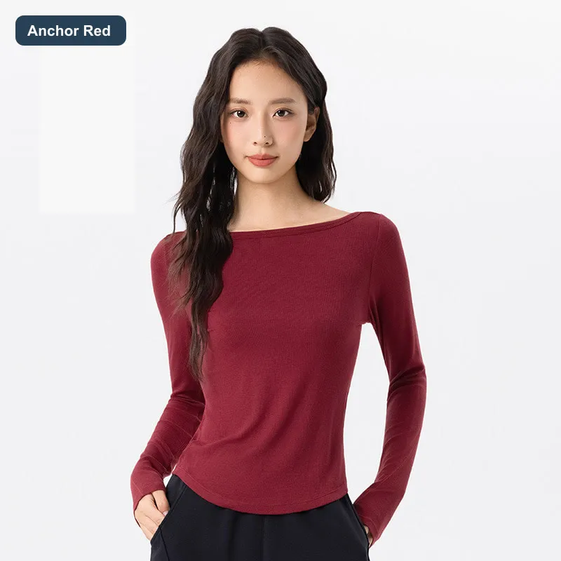 LS-B0457 Women's Fitted Modal Long-Sleeve Yoga Top in Anchor Red, original product photograph