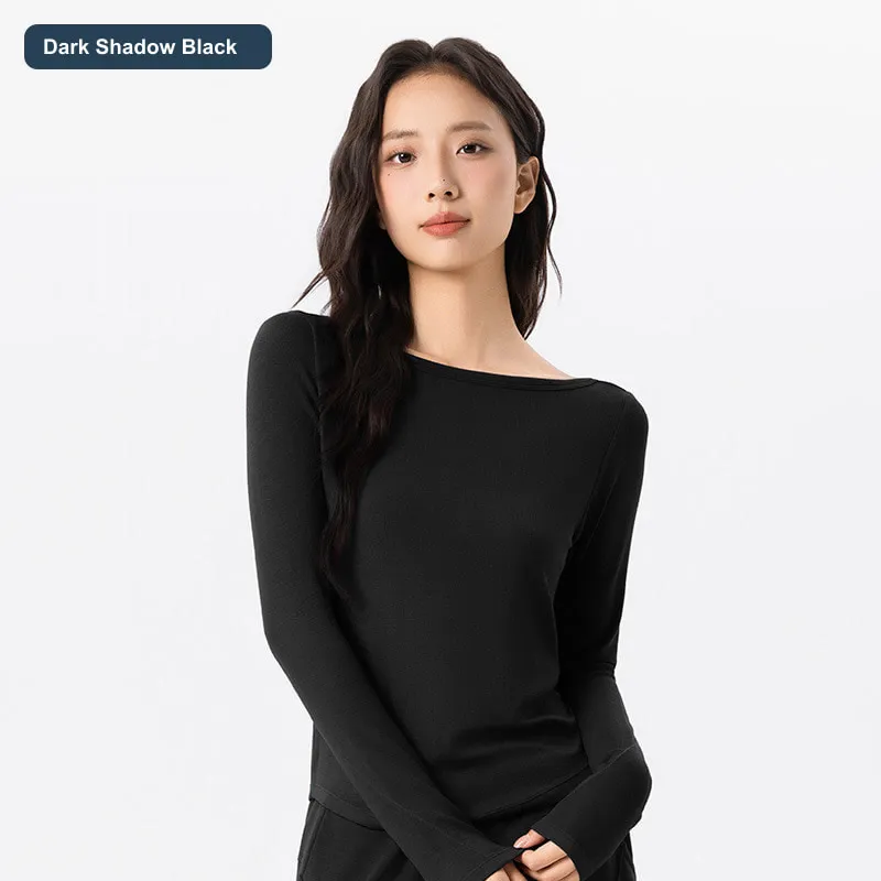 LS-B0457 Women's Fitted Modal Long-Sleeve Yoga Top in Dark Shadow Black, original product photograph