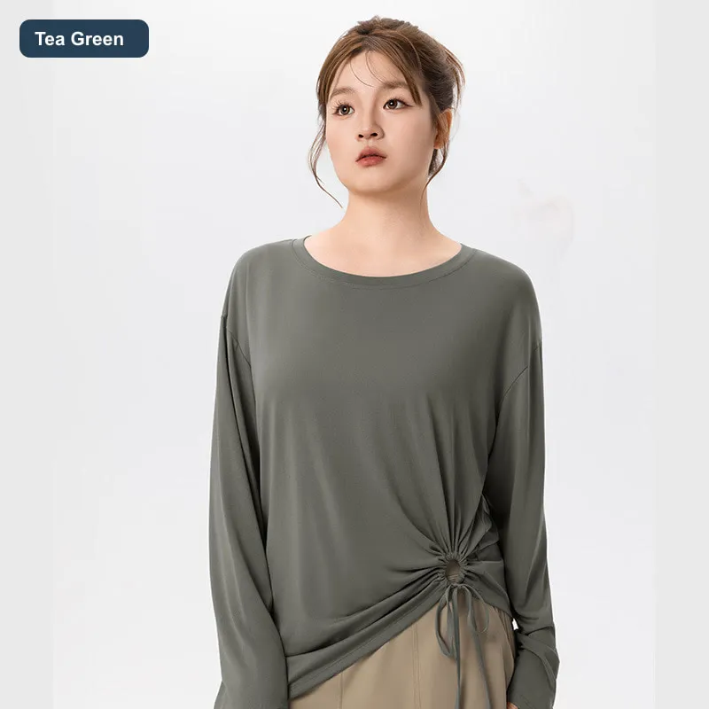 LS-B0459 Women's Plus-Size Modal Drawstring Yoga Top in Tea Green, original product photograph