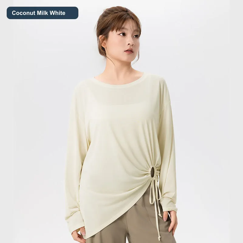 LS-B0459 Women's Plus-Size Modal Drawstring Yoga Top in Coconut Milk White, original product photograph