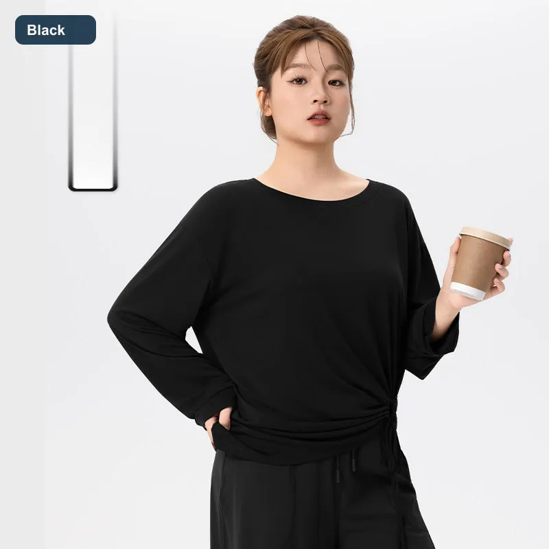 LS-B0459 Women's Plus-Size Modal Drawstring Yoga Top in Black, original product photograph