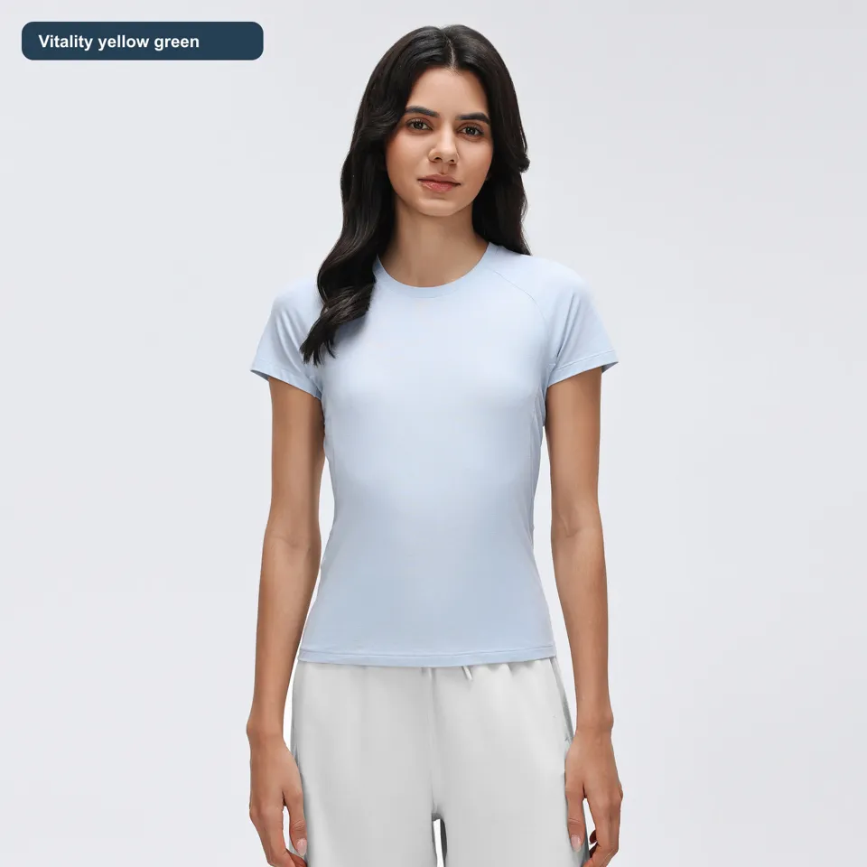 LS-B0461 Women's Cotton Yoga T-Shirt in Vitality yellow green, original product photograph