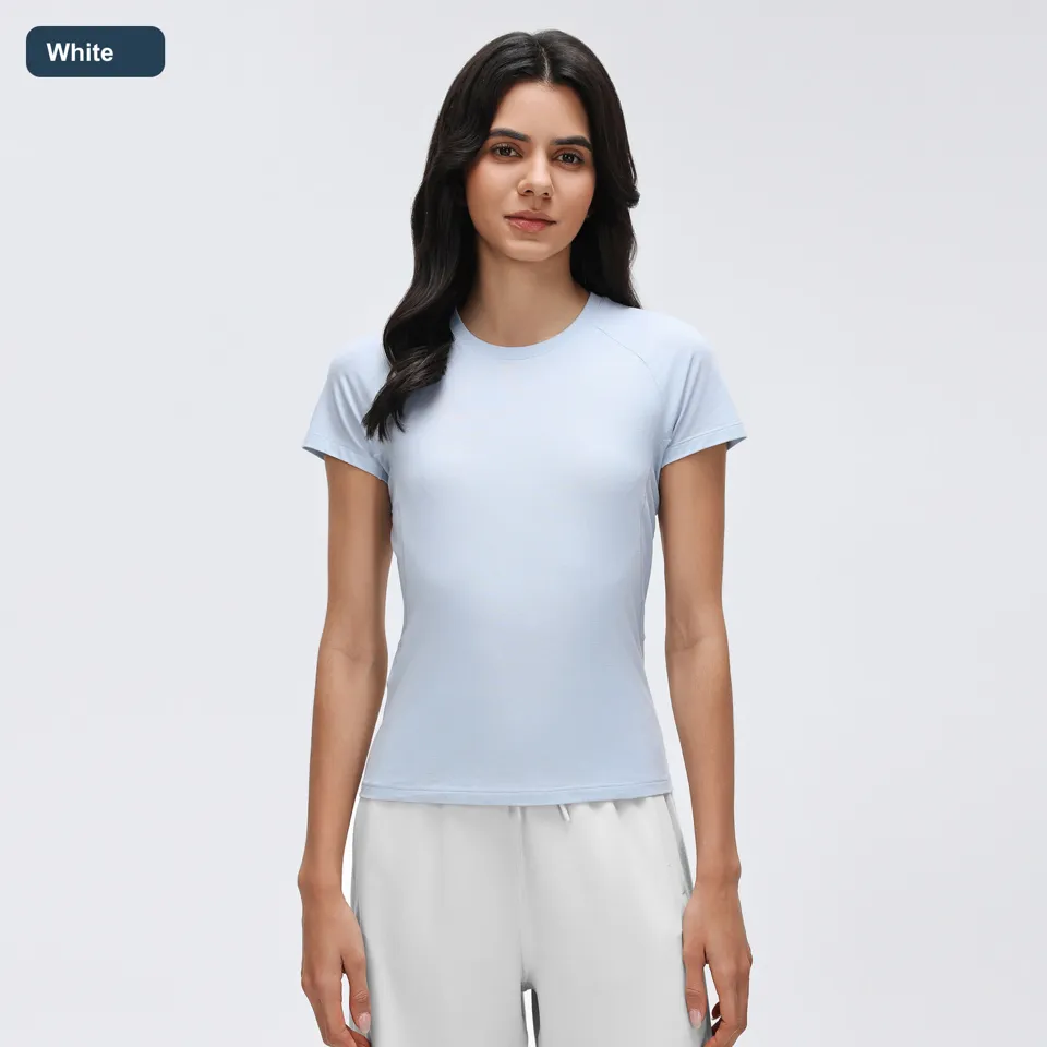 LS-B0461 Women's Cotton Yoga T-Shirt in White, original product photograph