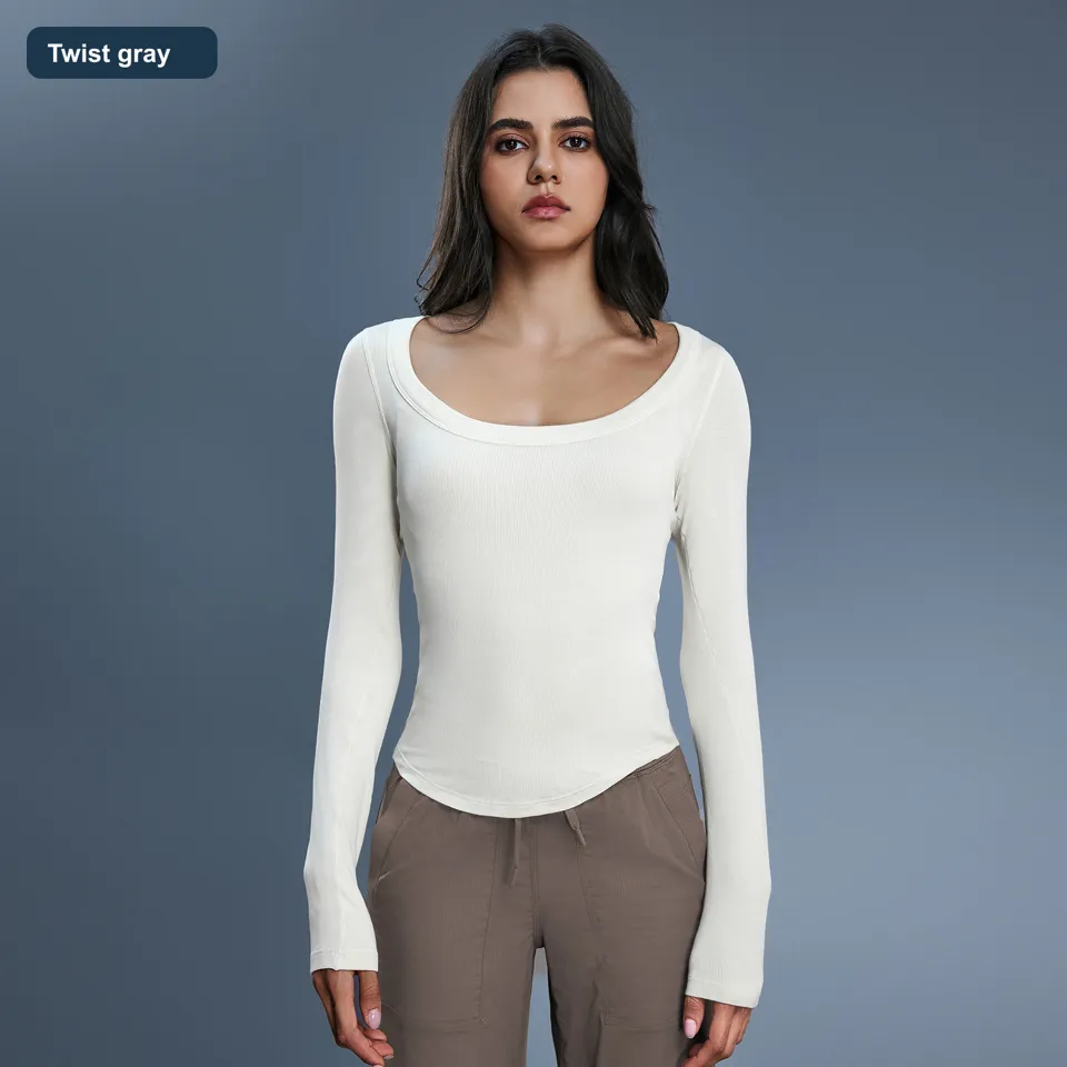LS-B0463 Women's Modal Long-Sleeve Yoga Top in Twist gray, original product photograph