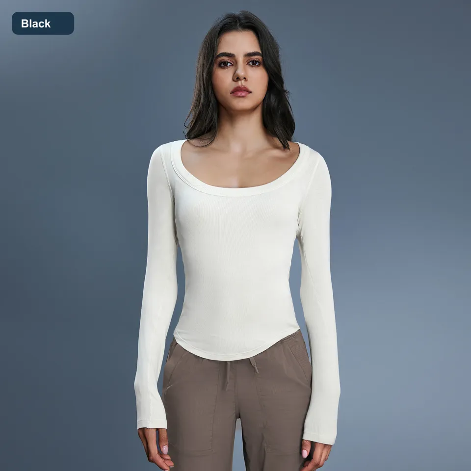 LS-B0463 Women's Modal Long-Sleeve Yoga Top in Black, original product photograph