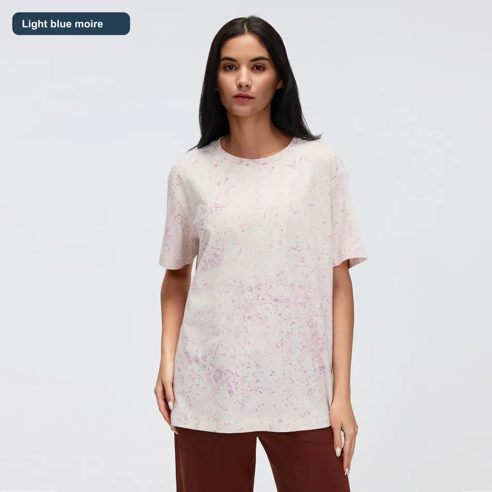 LS-B0466 Women's Cotton Yoga T-Shirt in Light blue moire, original product photograph