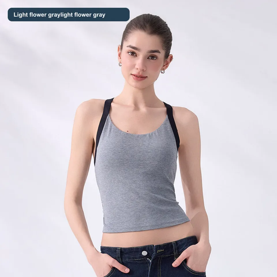 LS-B0467 Women's Modal Yoga Tank in Light flower graylight flower gray, original product photograph
