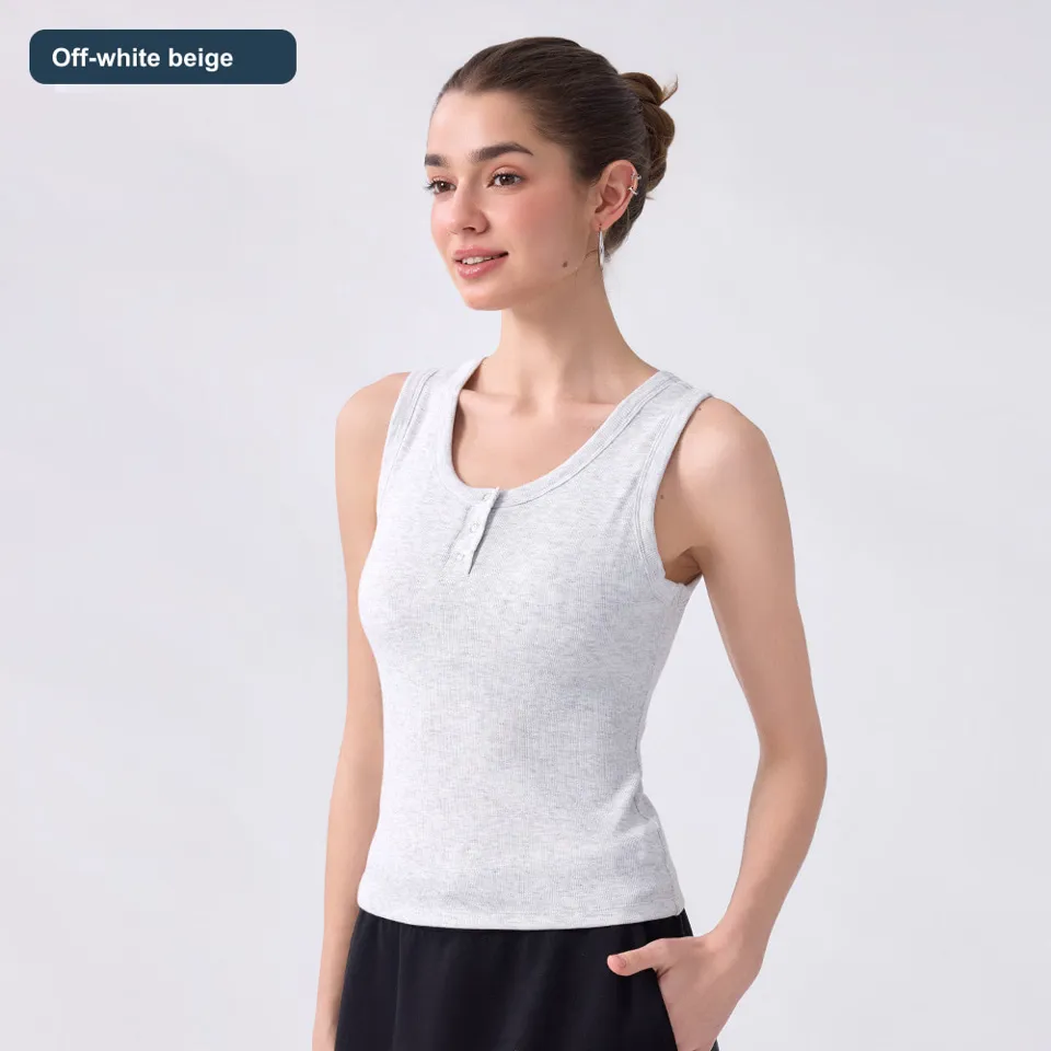 LS-B0468 Women's Modal Yoga Tank in Off-white beige, original product photograph