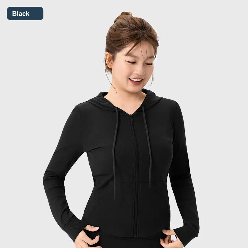 LS-B0517 Women's Cotton-Viscose Drawstring Yoga Jacket in Black, original product photograph