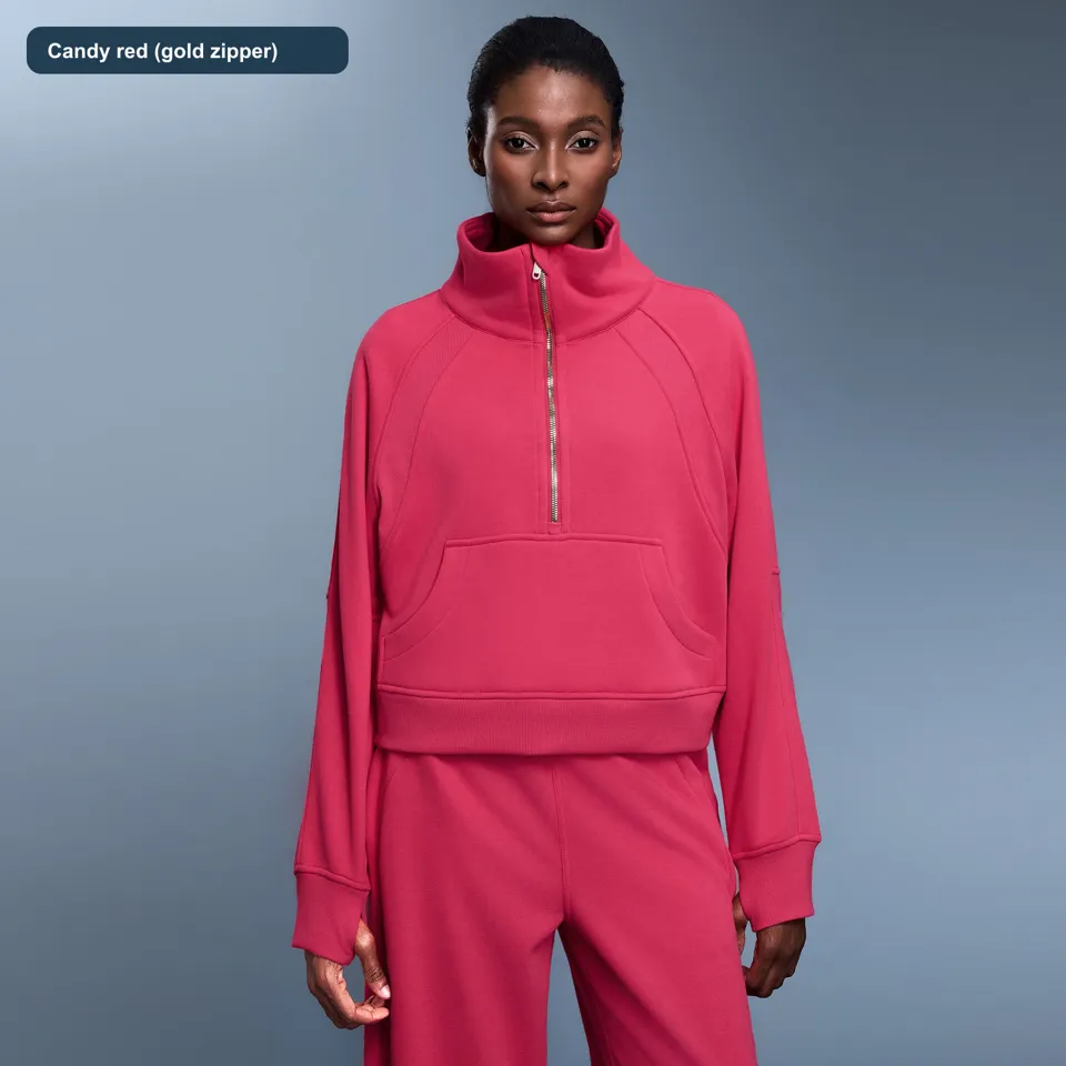 LS-B0589 Women's Cotton Yoga Cover-Up in Candy red (gold zipper), original product photograph
