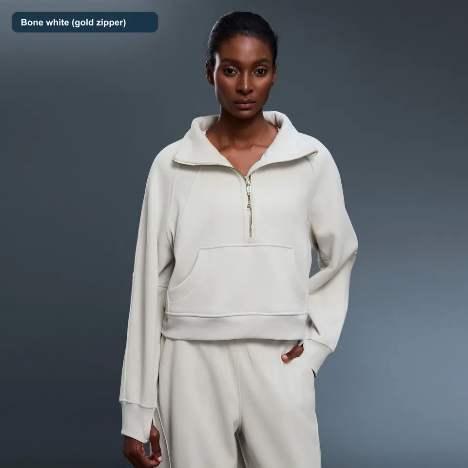 LS-B0589 Women's Cotton Yoga Cover-Up in Bone white (gold zipper), original product photograph