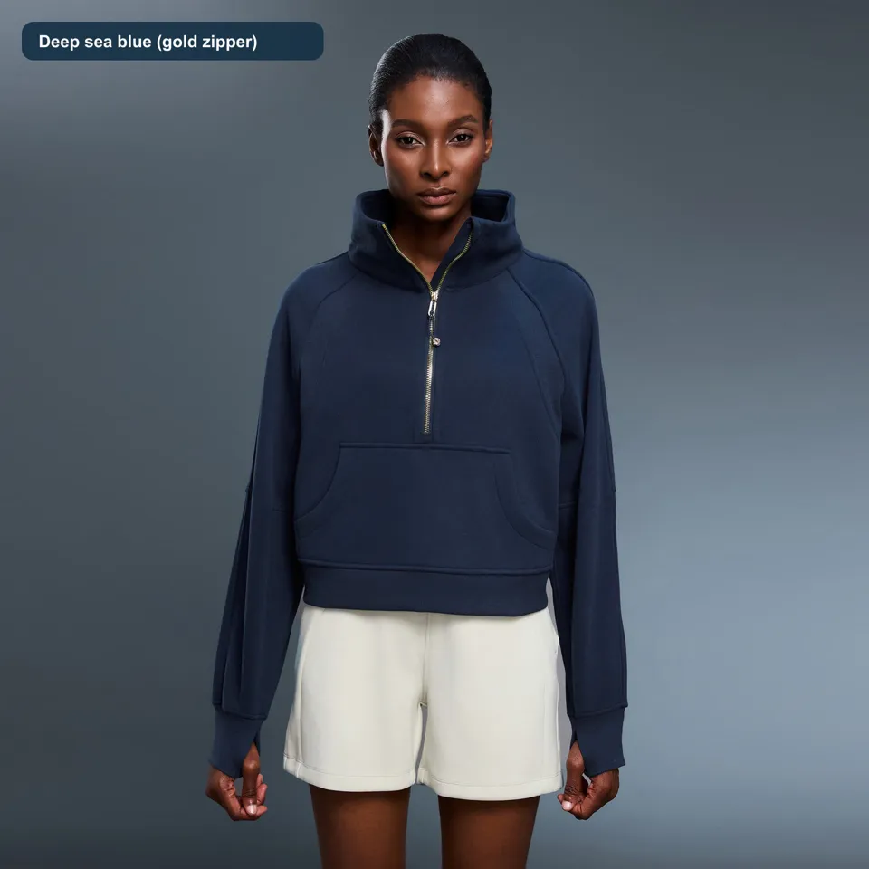 LS-B0589 Women's Cotton Yoga Cover-Up in Deep sea blue (gold zipper), original product photograph