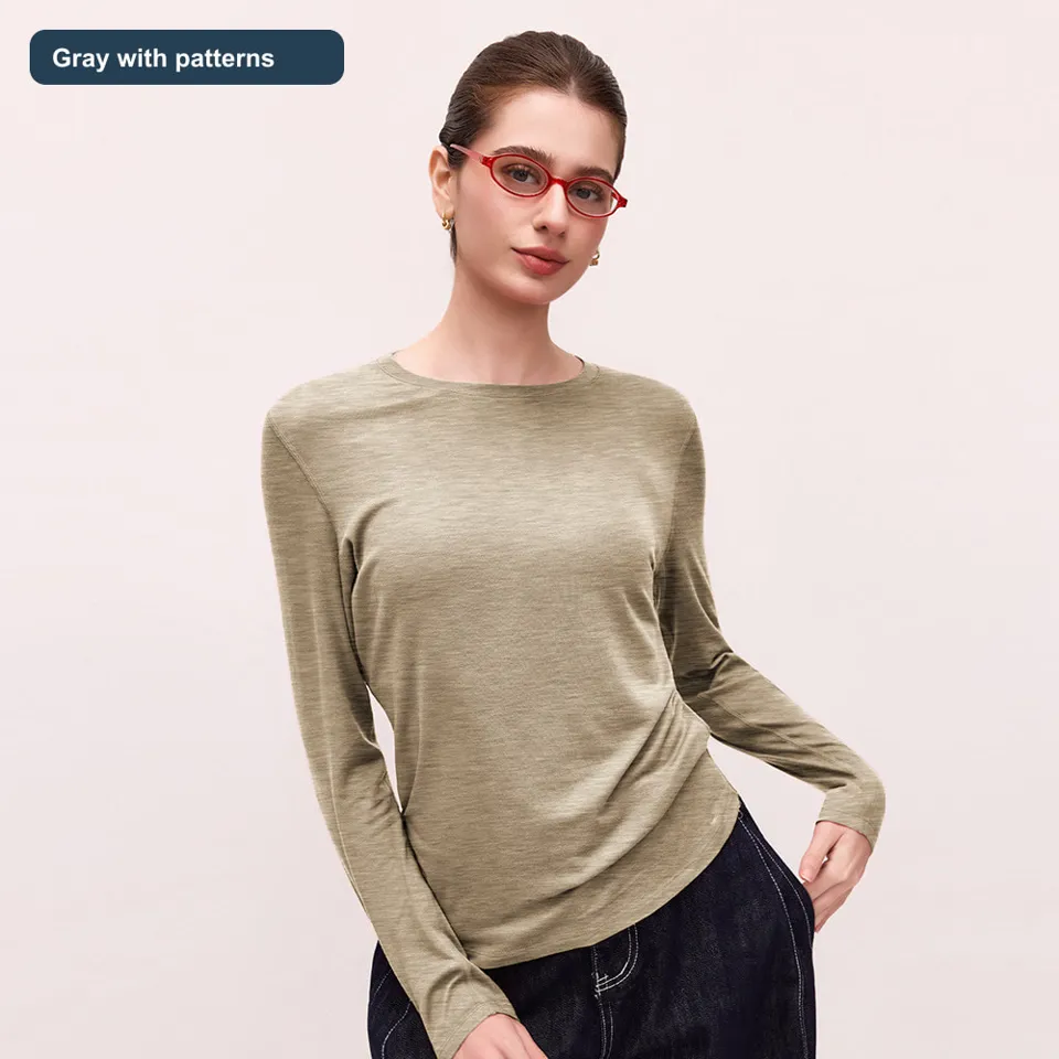 LS-B0608 Women's Lyocell Long-Sleeve Yoga Top in Gray with patterns, original product photograph