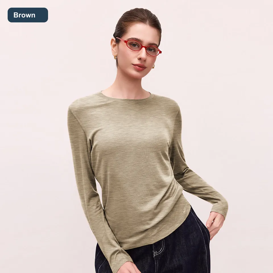 LS-B0608 Women's Lyocell Long-Sleeve Yoga Top in Brown, original product photograph