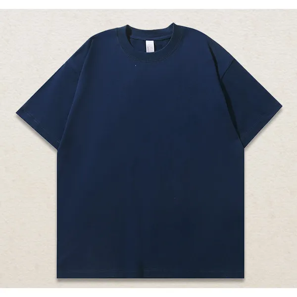 LS-B0645 260 GSM Blank Drop-Shoulder Premium Heavyweight T-Shirt in Navy Blue, original product photograph
