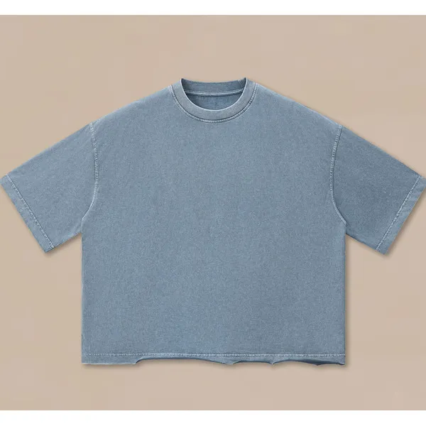 LS-B0650 260 GSM Blank Premium Heavyweight T-Shirt in Washed Denim Blue, original product photograph