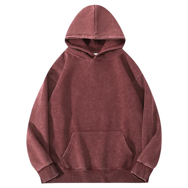 LS-B0657 Blank Pullover Hoodie in Wax Dyed Dark Red, original product photograph