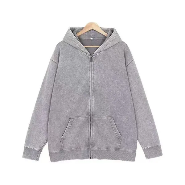 LS-B0661 Blank Zip-Up Hoodie in Washed Gray Sweatshirt, original product photograph