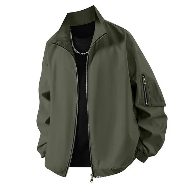 LS-B0685 Blank Varsity Bomber Jacket in (Sanyi) W600 Military Green, original product photograph