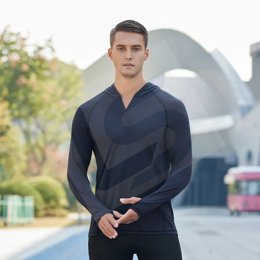 LS-B0740 Men's Running Hoodie in Black, original product photograph