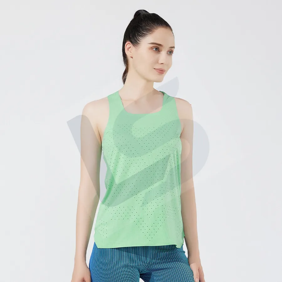 LS-B0747 Unisex Running Singlet in Green Variant 1, original product photograph