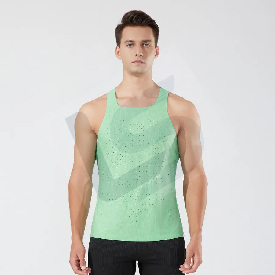 LS-B0747 Unisex Running Singlet in Green Variant 3, original product photograph