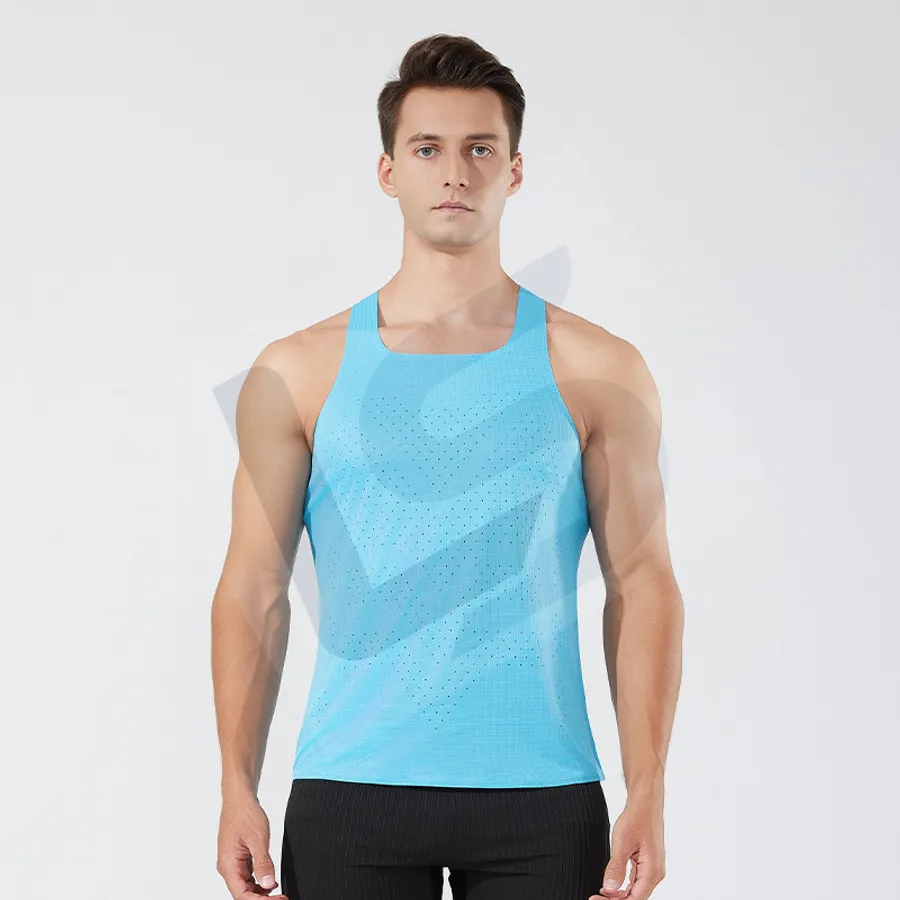 LS-B0747 Unisex Running Singlet in Blue Variant 3, original product photograph