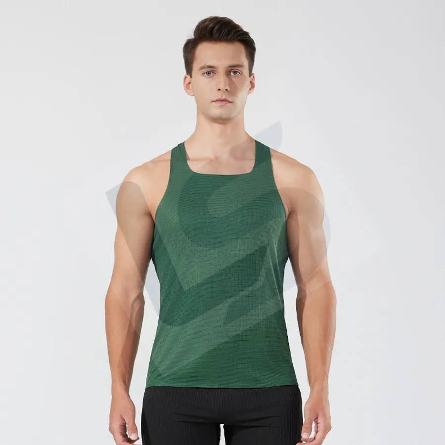 LS-B0747 Unisex Running Singlet in Green Variant 4, original product photograph